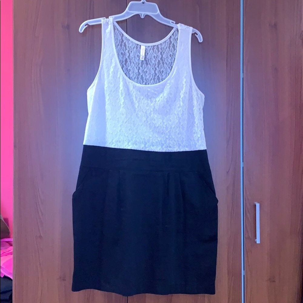 White lace and black dress